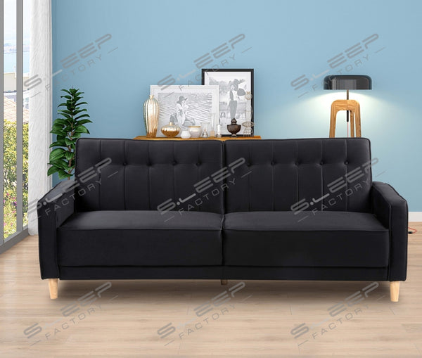 Aajrah 3 Seater Upholstered Reclining Sofa Bed Black