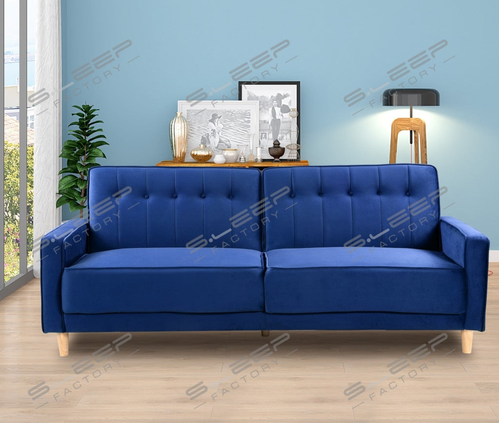 Aajrah 3 Seater Upholstered Reclining Sofa Bed Blue