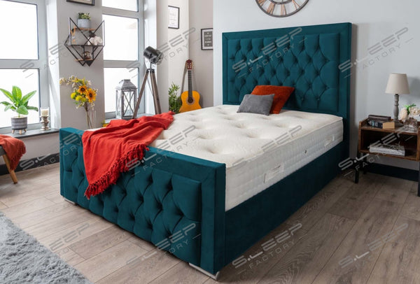 Arizona Chesterfield Sleigh Bed Plush Teal / 3.0Ft N/A