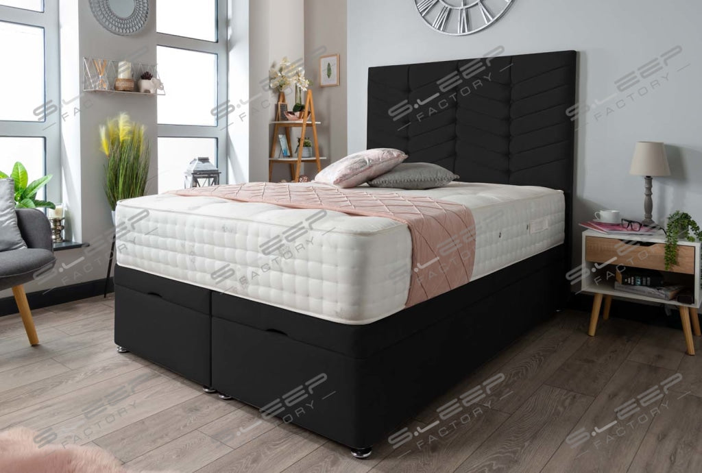 Arlignton Ottoman Storage Bed Plush Black / 3.0Ft Front Opening