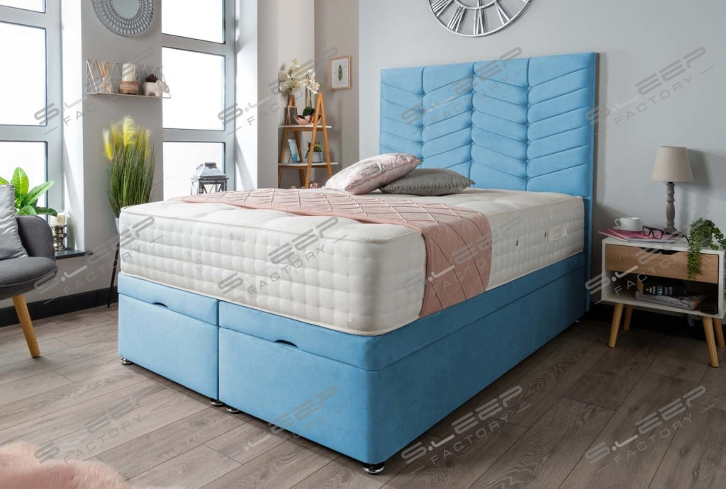 Arlignton Ottoman Storage Bed Plush Sky Blue / 3.0Ft Front Opening