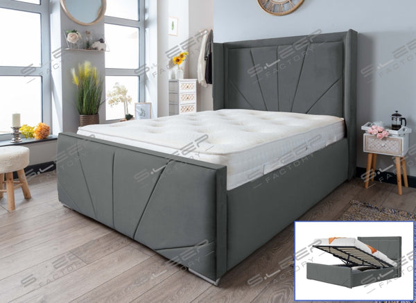 Astoria Velvet Ottoman Storage Bed Steel / 4.6Ft No