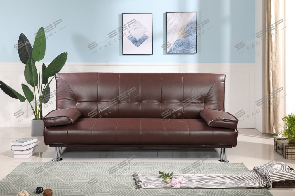 Avon Bonded Leather 3 Seater Sofa Bed Brown