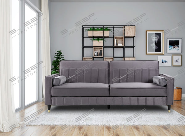 Buxton 3 Seater Velvet Upholstered Reclining Sofa Bed Grey