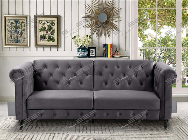 Chesterfield 3 Seater Upholstered Sofa Bed Dark Grey