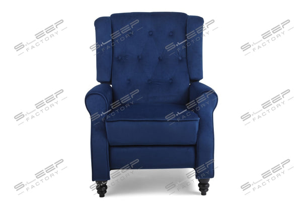 Chesterfield Manual Recliner Velvet Blue