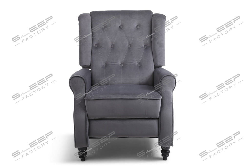 Chesterfield Manual Recliner Velvet Grey