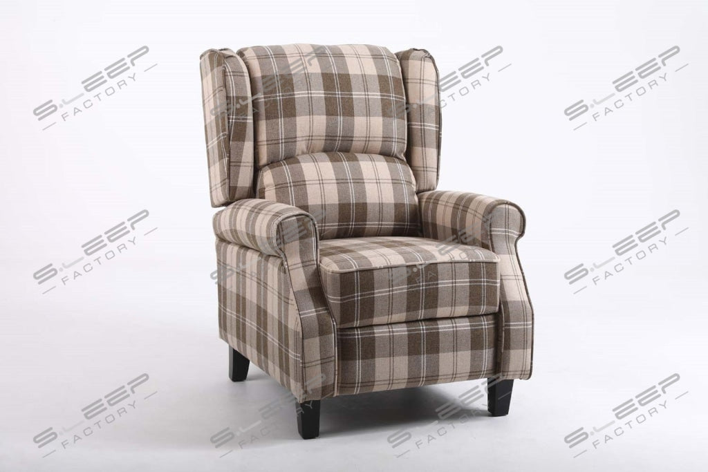 Eaton Upholstered Manual Recliner Checked Beige