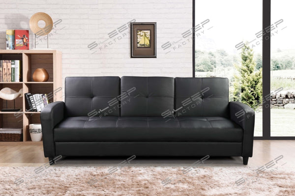 Eden 3 Seater Leather Reclining Sofa Bed Black