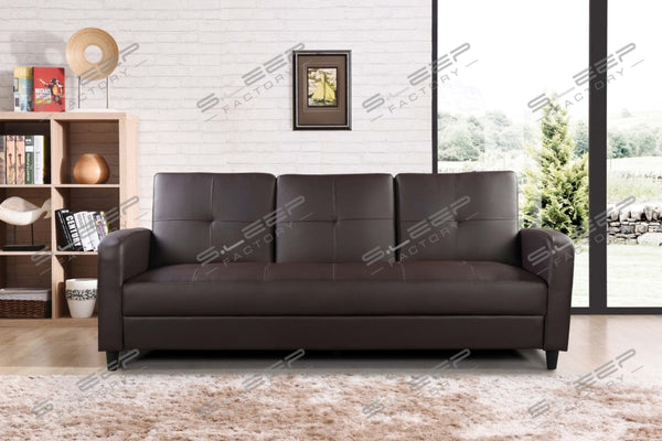 Eden 3 Seater Leather Reclining Sofa Bed Brown