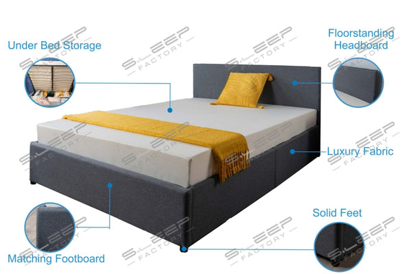 Havana Grey Fabric Ottoman Storage Bed