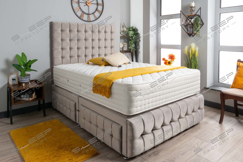 Luxury Petra Divan Bed Set Plush Silver / 2.6Ft No Draws