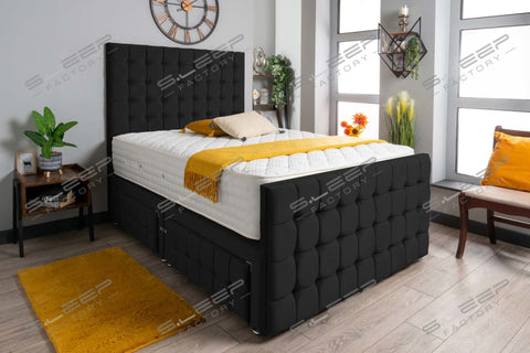 Luxury Petra Divan Bed Set Plush Black / 2.6Ft No Draws