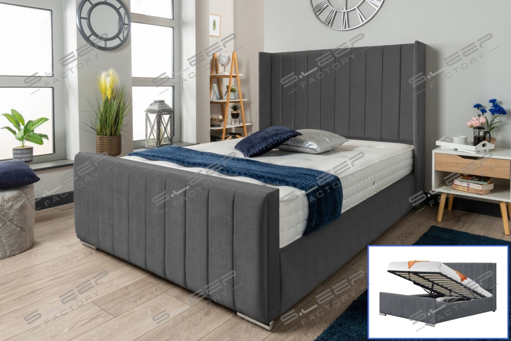 Nevis Grey Velvet Ottoman Storage Bed Gaslift