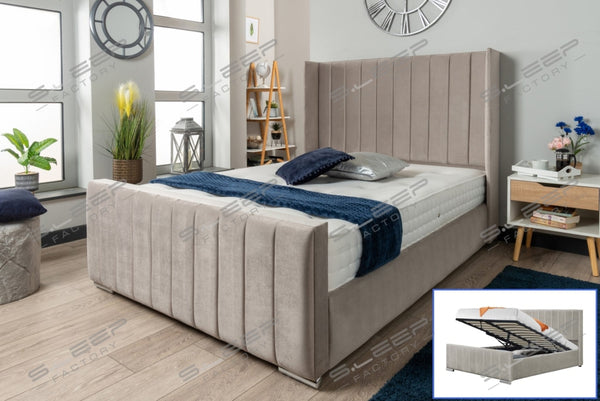 Nevis Grey Velvet Ottoman Storage Bed Gaslift / 4.6Ft No