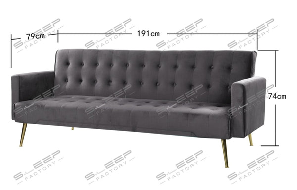 Nour Velvet Upholstered 3 Seater Sofa Bed