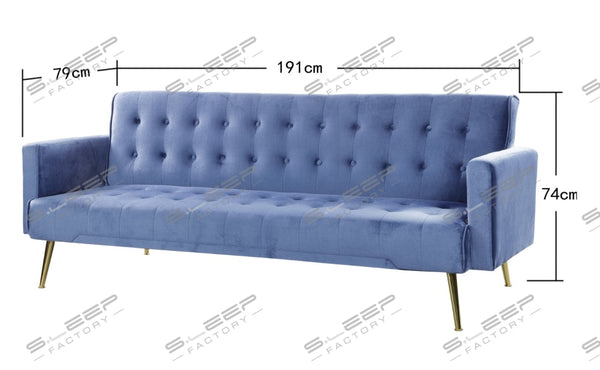 Nour Velvet Upholstered 3 Seater Sofa Bed