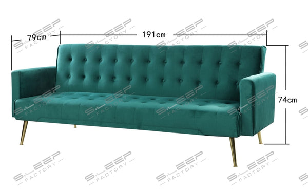 Nour Velvet Upholstered 3 Seater Sofa Bed