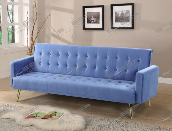 Nour Velvet Upholstered 3 Seater Sofa Bed Blue