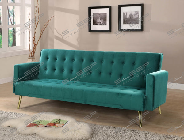 Nour Velvet Upholstered 3 Seater Sofa Bed Green