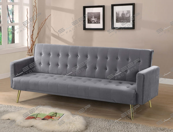 Nour Velvet Upholstered 3 Seater Sofa Bed Grey