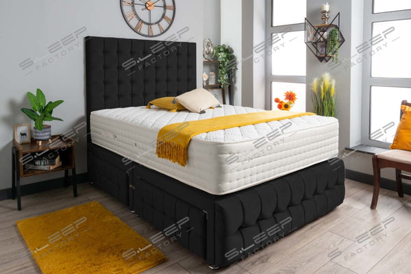 Petra Divan Bed Set Plush Black / 2.6Ft No Draws