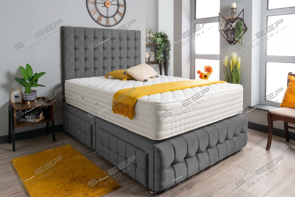 Petra Divan Bed Set Plush Steel / 2.6Ft No Draws